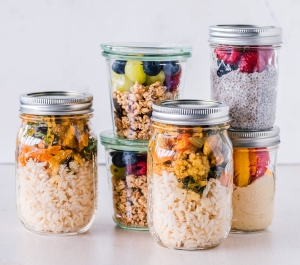 Jars of prepped lunches